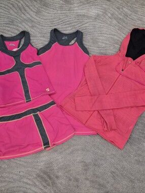 4 Piece - Pink/Coral FilaTennis Dress Tank & Skirt w/Matching Hooded Jacket - S